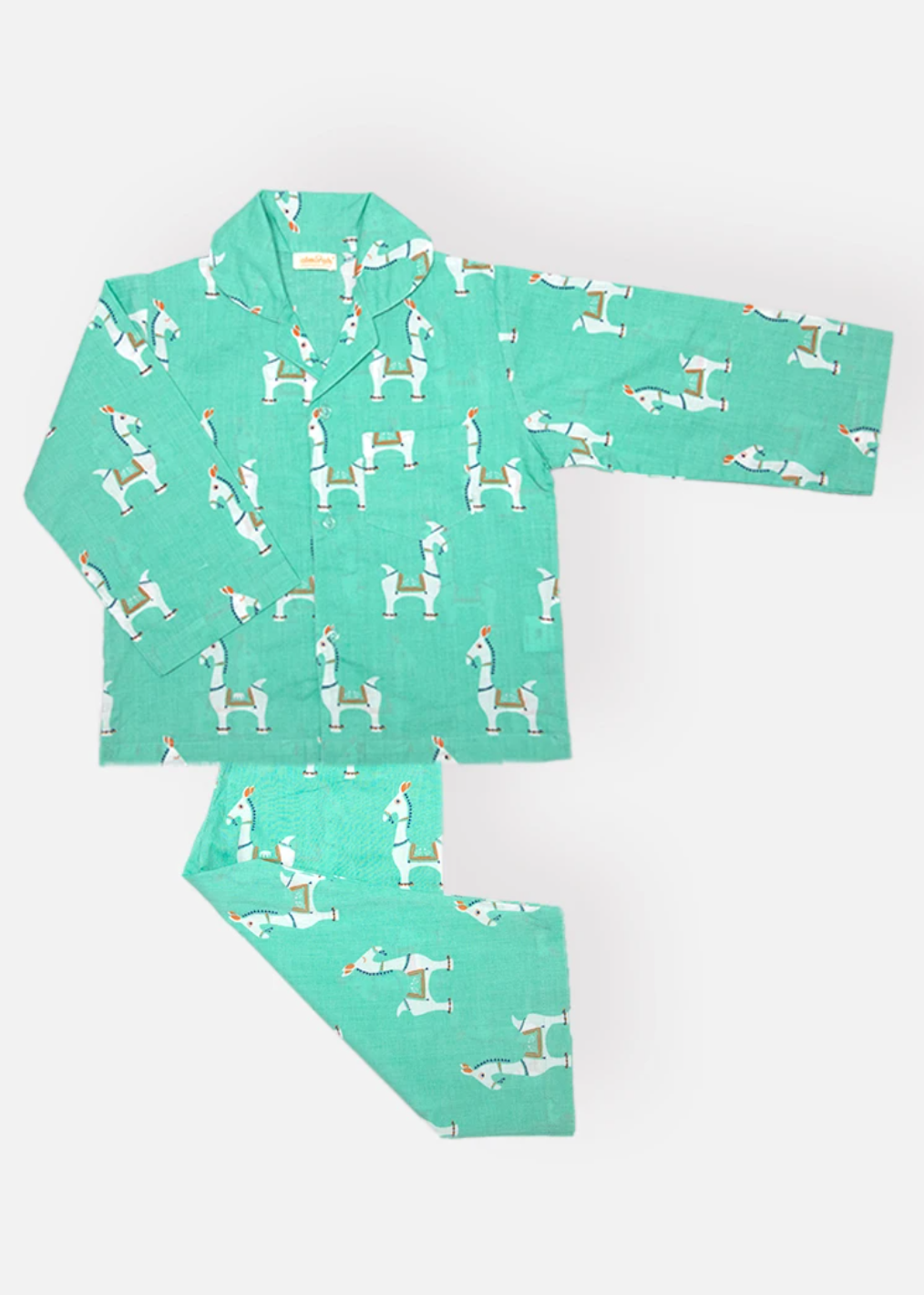 Girls & Boys Cotton Pyjamas in Green Llama Print