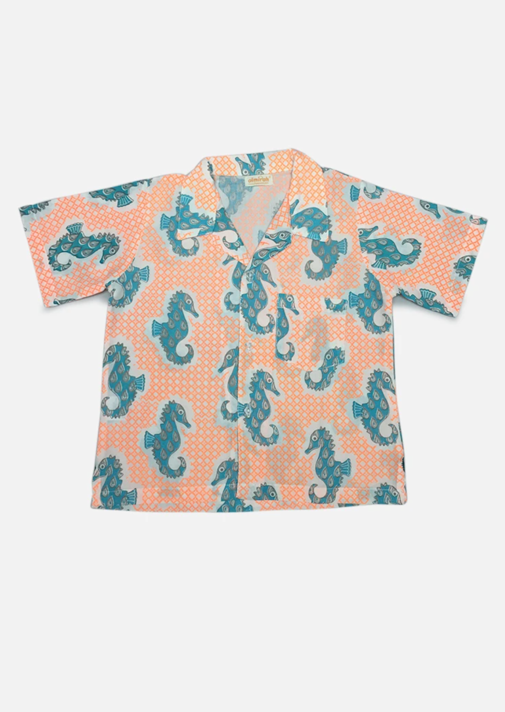 Boys Cotton Shirt in Neon Seahorse Print