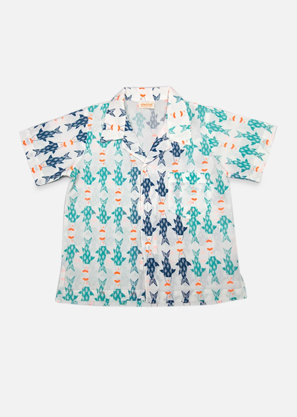 Boys Cotton Shirt in Blue & Aqua Fish Print