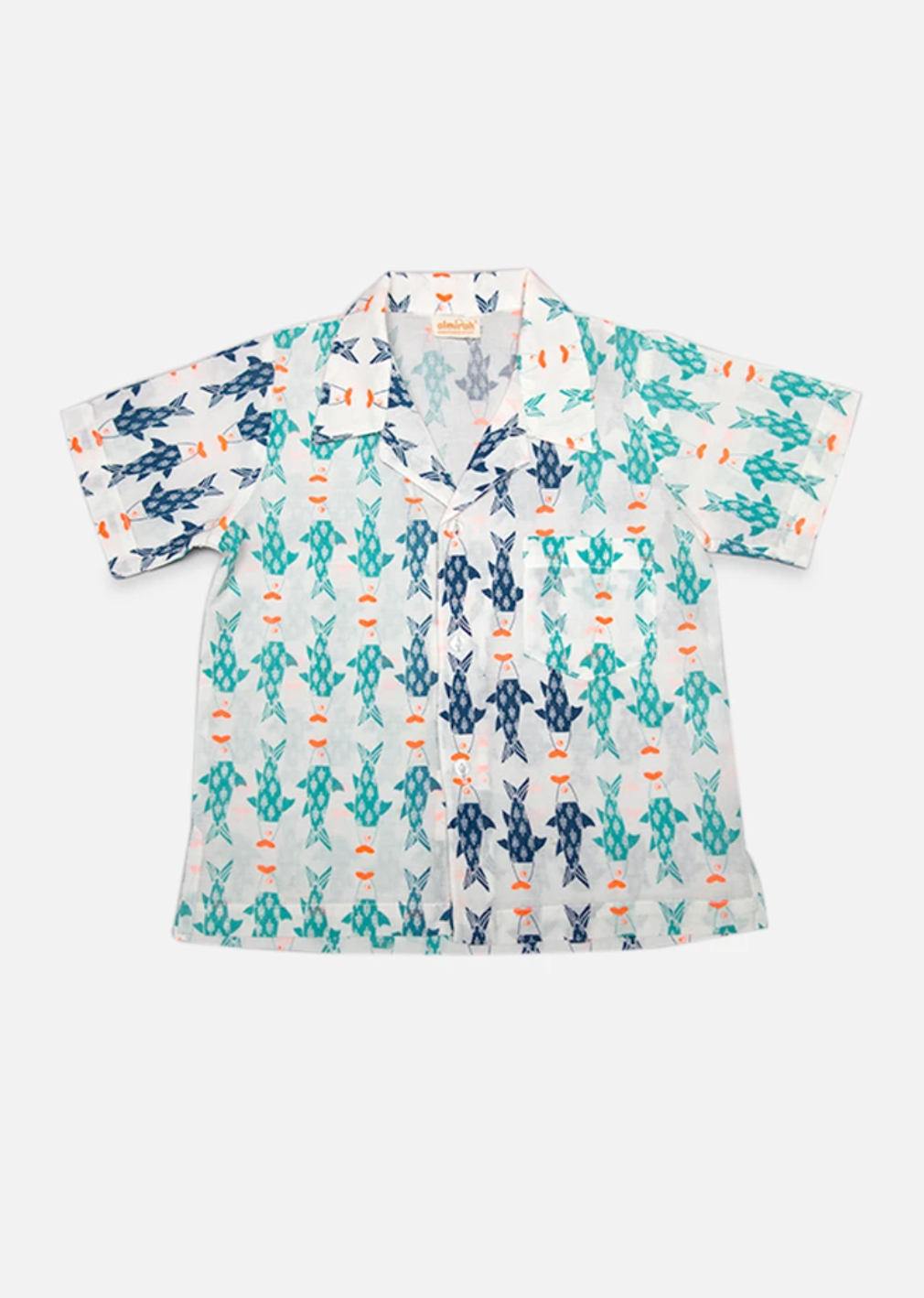 Kids Cotton Shirt in Blue & Aqua Fish Print