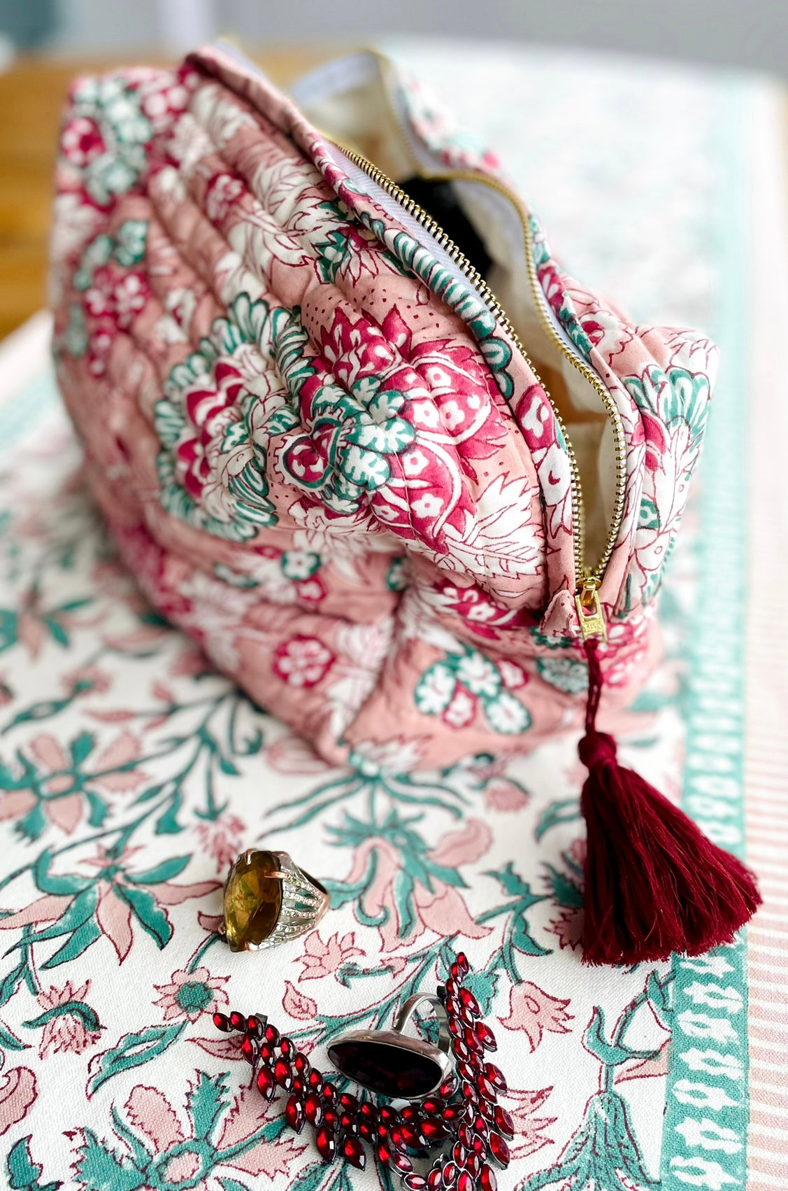 Floral Block Printed Wash Bag