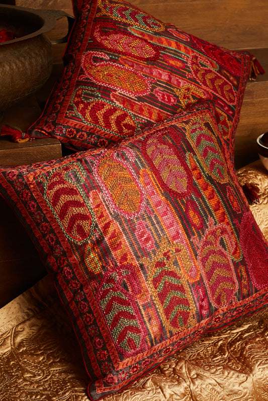 Padmana Mysore Silk Cushion in Maroon