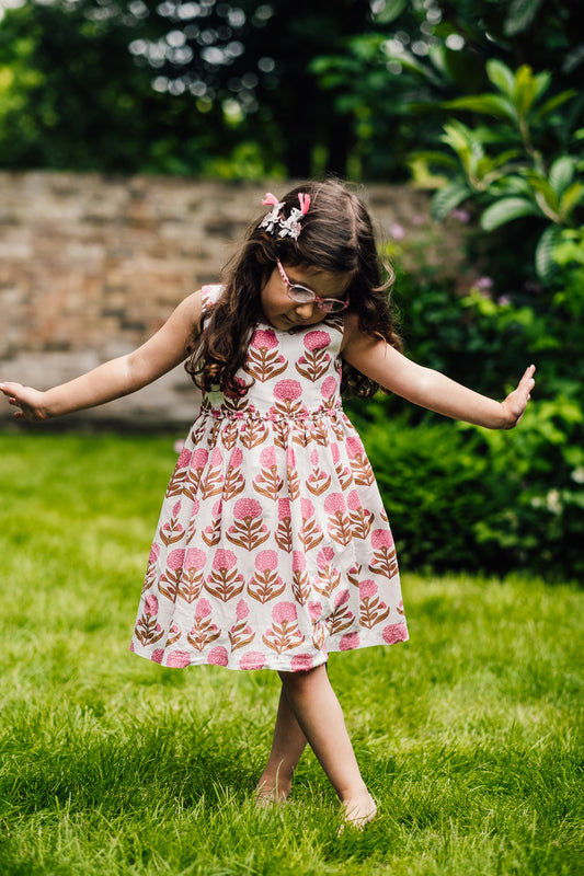 Kids Cotton Dress in Pink Florals